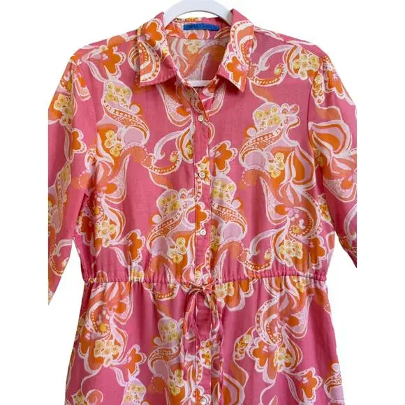 J.McLaughlin Foley Linen-Blend Dress Pink Trinidad Abstract Medium Beachy Resort - Picture 3 of 14